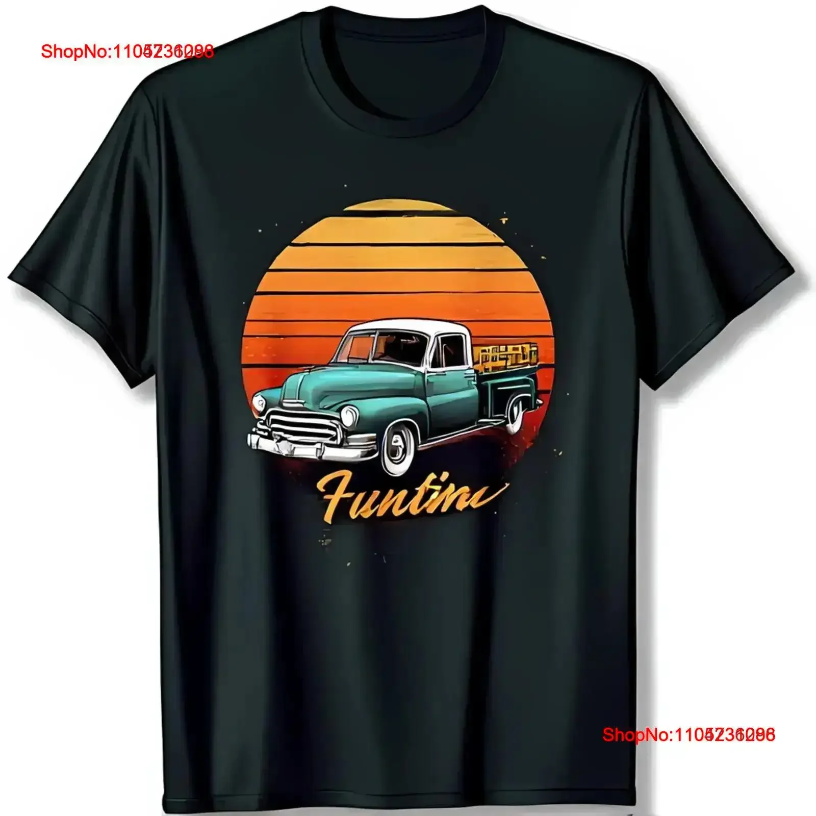 

Винтажная черная футболка с бирюзовым пикапом и закатом, забавная стираная дышащая дизайнерская одежда с графическим рисунком, универсальная винтажная одежда