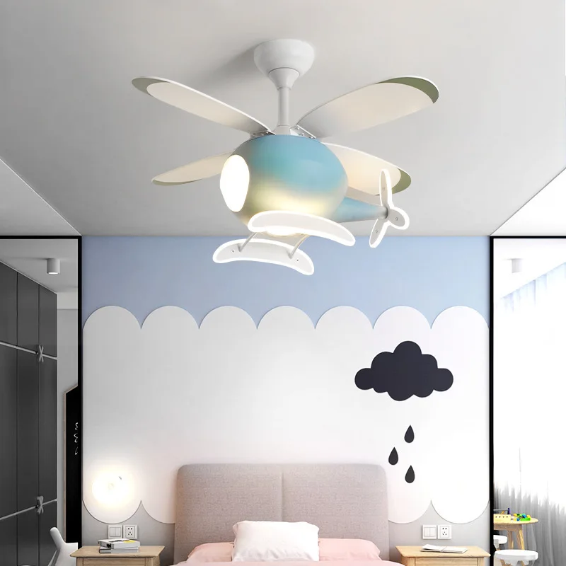 Helicopter Lamp Chandelier Children's Bedroom Blue Pink Ceiling Fan Aircraft Light Study Girls Boys Kids' Room Люстра Потолочная