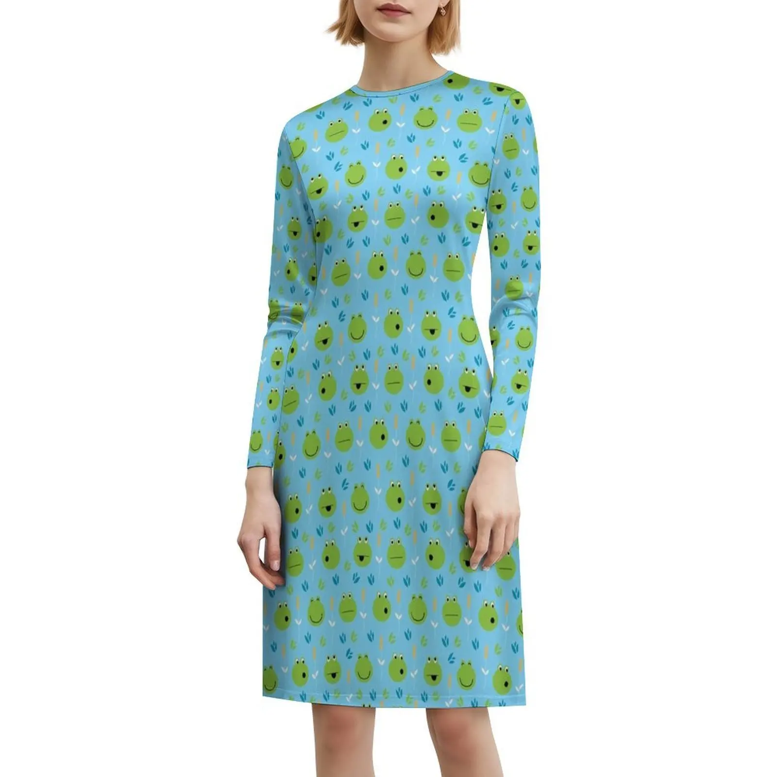 تواجه الضفدع الممتعة باللون الأزرق البوهيمي فستان بلا أكمام للنساء طباعة فساتين حفلات الشاطئ الضفادع الضفادع الأزرق الصبي الضفدع العلجوم المرأة #6