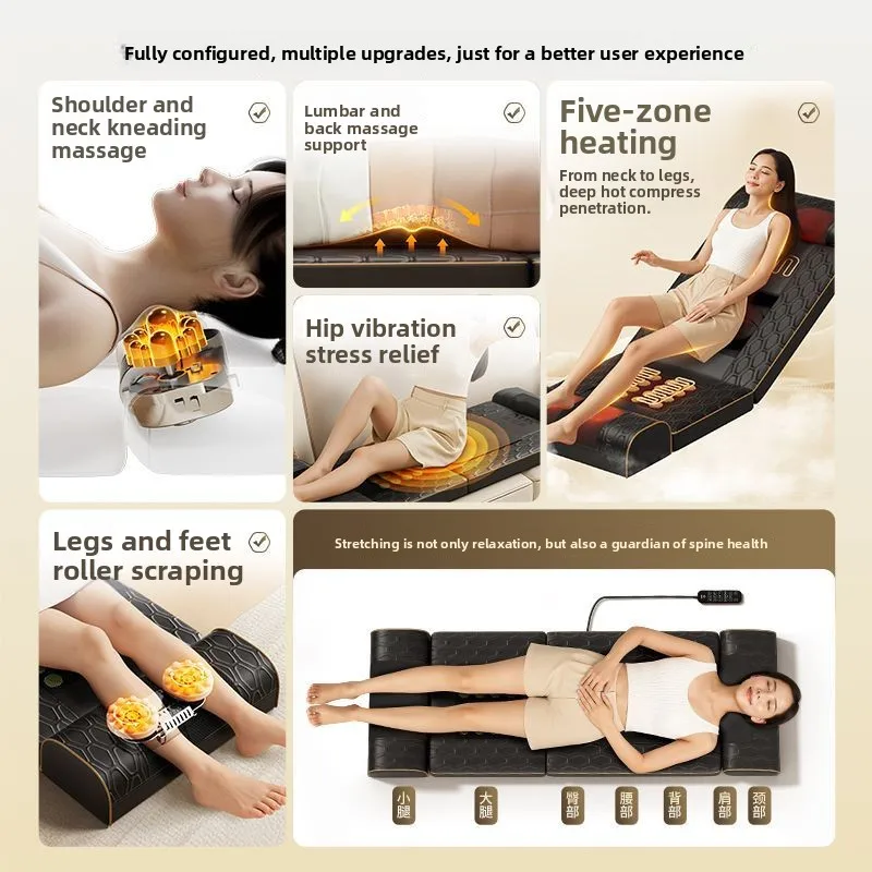 Foldable massage mattress, multi-functional home mattress with automatic shoulder, neck, waist, back, leg and foot heating.