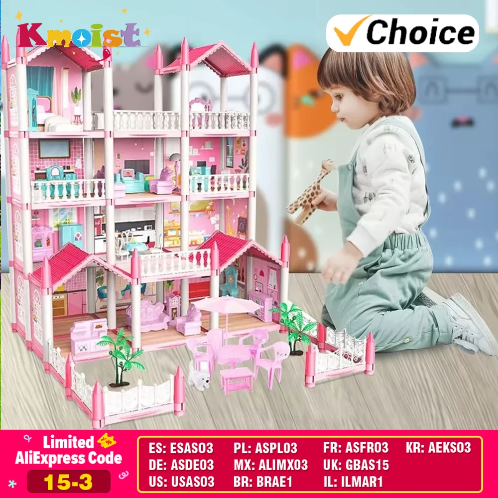 

Girl Doll House Toy Children Pretend Play Dollhouse Villa Patchwork Dream Furniture Home Doll House for Kids Christmas Toy Gifts