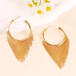 Fashion Circular 2024 Ear Jewelry Tassel Pendientes Modern Trending New Charm 1 Pair Of Women'S Stylish Copper Fringe Earrings