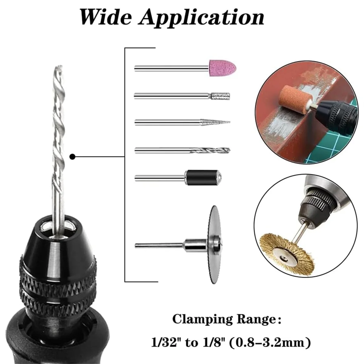 ABMO 16PCS ドリルチャックコレットセット、4486 キーレスクイックチェンジチャックロータリーツール、交換用 4485 真鍮コレットナットセット付き