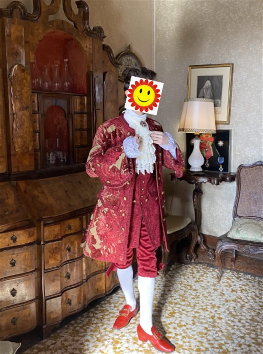 18th Century Costume Men Red Brocade Medieval Victorian Rococo Baroque Court Prince Noble Costume Histocical 1700s Costume