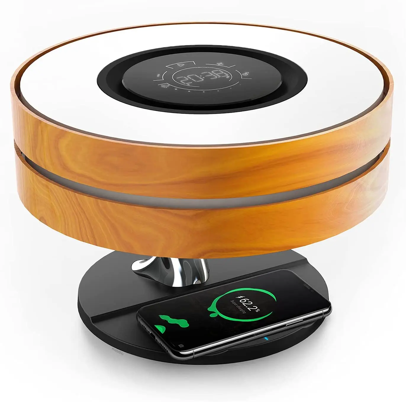 2023 Nordic Portable Round Wooden Stand Smart Side Coffee Speaker Table With Dual Usb Ports And Wireless Charger