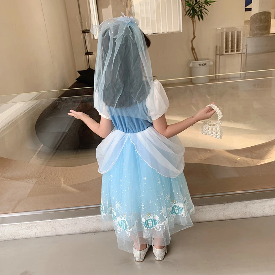 Ragazza cenerentola Princess Dress Halloween Christmas Ball Gown Girls Carnival Kid Costume Cosplay con guanti per la festa di compleanno