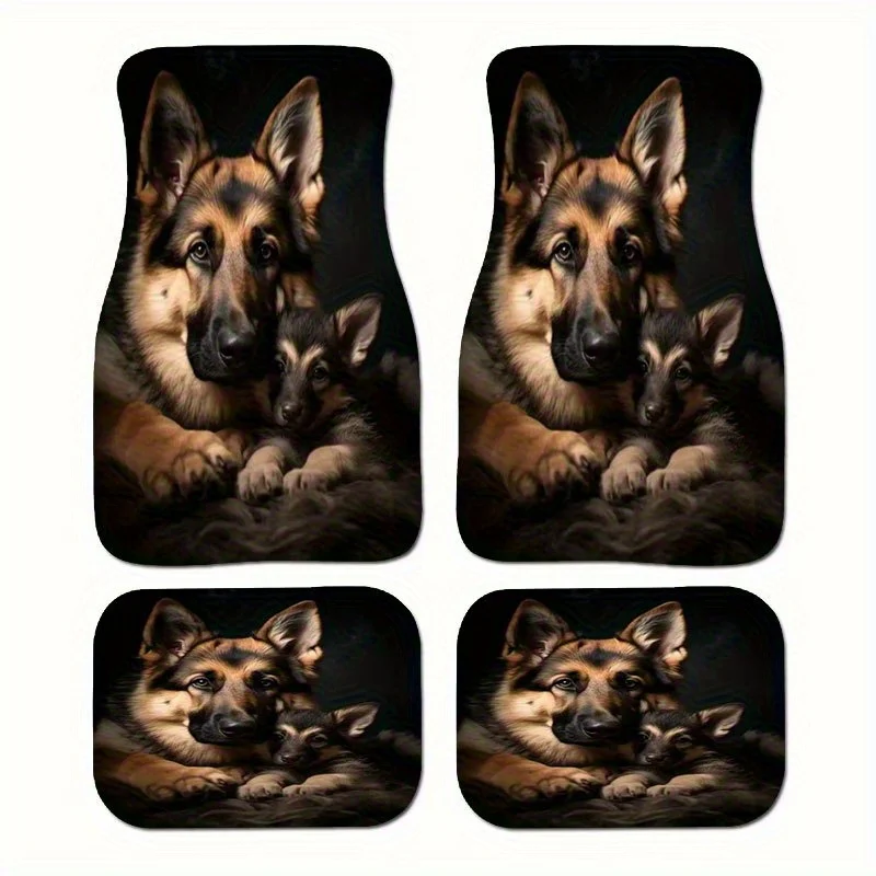 

4pcs Car Floor Mats With German Shepherd Design, Front& Rear Full Coverage Auto Interior Accessories, Crystal Velvet Vehicles Fl