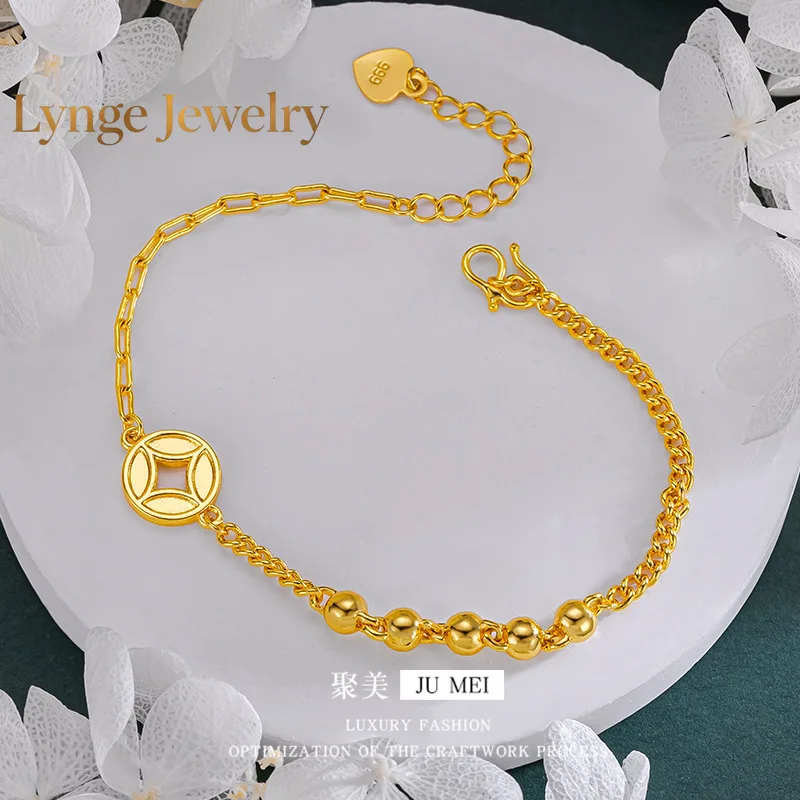 

Lynge Jewelry 999924K Real Gold Money Small Light Bead Bracelet Versatile Niche Design Money Money Lucky Bracelet Women's Hand J