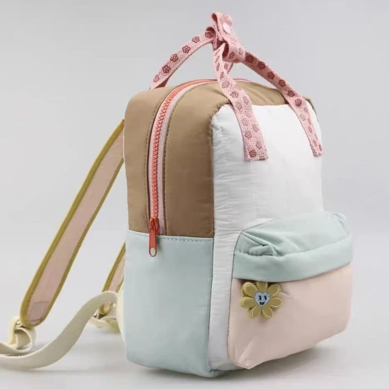 Cute Dopamine Color Blocking Kids Backpack - 4 Styles Available Embroidered Custom Design Bag for Children Perfect for Daily Use