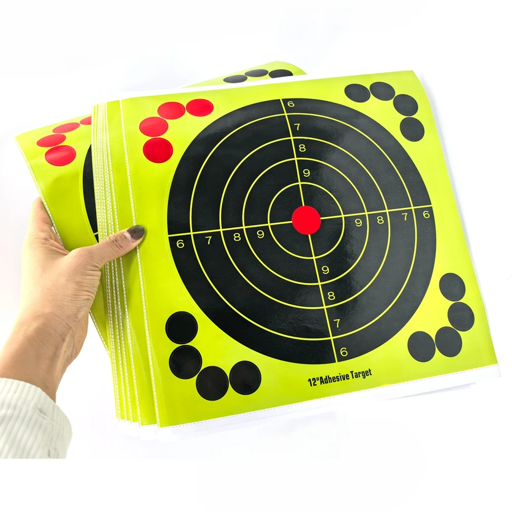 10pcs-12 "auto-adesivo splatter alvos papel adesivo tiro alvo adesivos com efeito amarelo para prática interna ao ar livre