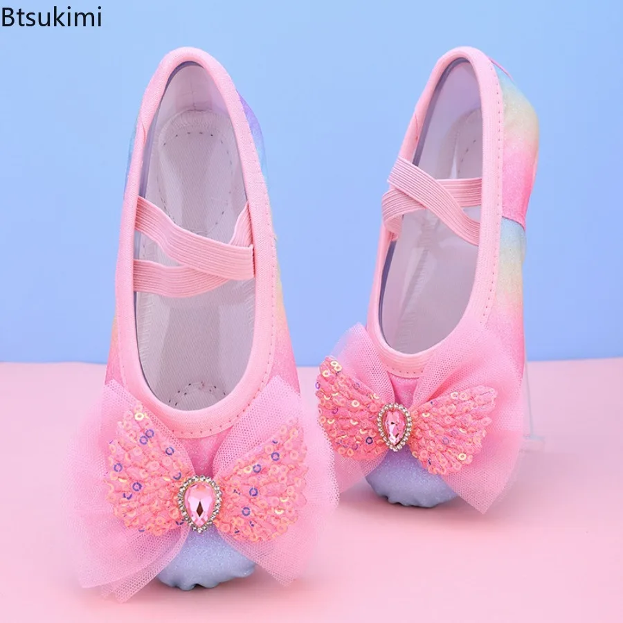 Ballet Dance Shoes Yoga Gym Flat Slippers Rainbow Kids Women Ballet Flats Children Practise Dance Shoes Soft Sole Training Shoe