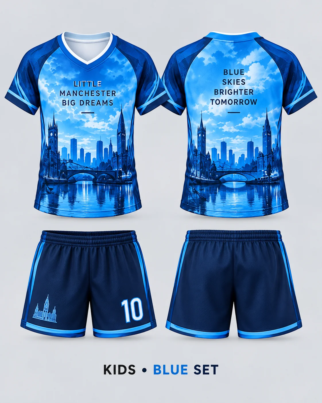 What Color Is The Sky Over Manchester——2026 New Kids' Football Fan Jersey Set Quick Dry V-neck Tee For Match Support Fan Apparel