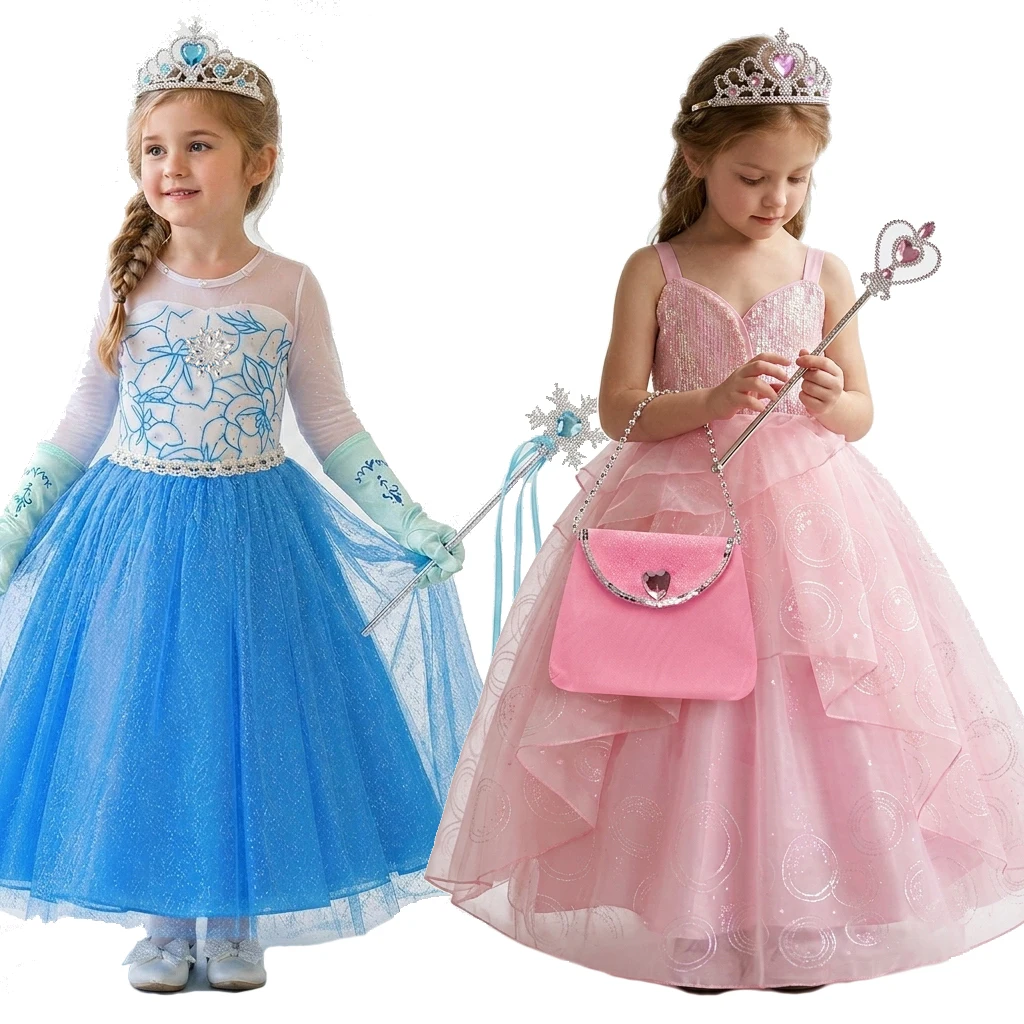Mädchen Prinzessinnenkleid Kinder Cosplay Kostüm Schneekönigin Outfit Tüll Ballkleid Kinder Halloween Geburtstag Party Verkleidungskleidung
