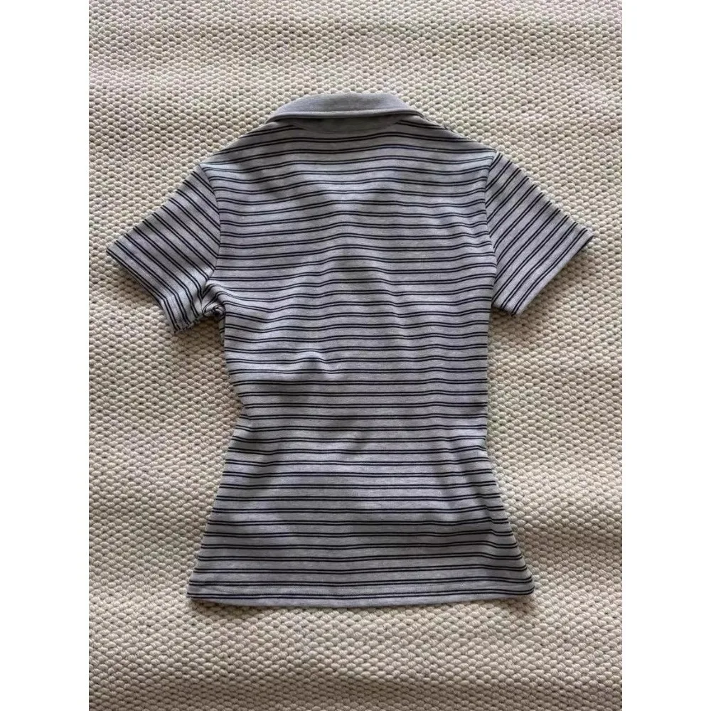 Simple Slim Waist Stripe Half Sleeve T-shirt Preppy Style Short All-match Crop Tops Minority Casual Elegant Soft Shirts