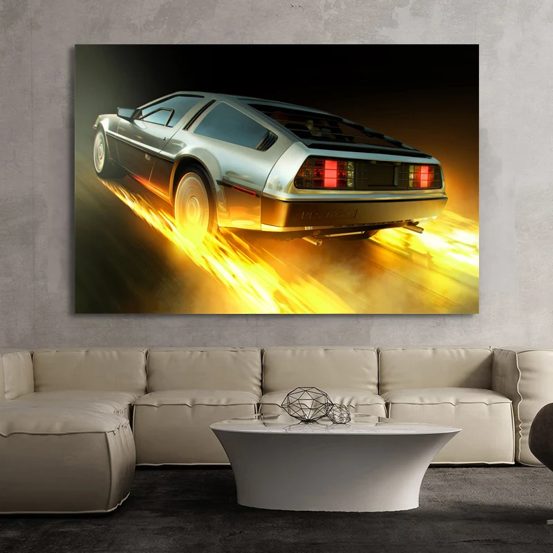 Back To The Future DeLorean DMC-12 Vintage Car Supercar Posters and Prints Wall Art Canvas Paintings For Home Living Room Decor