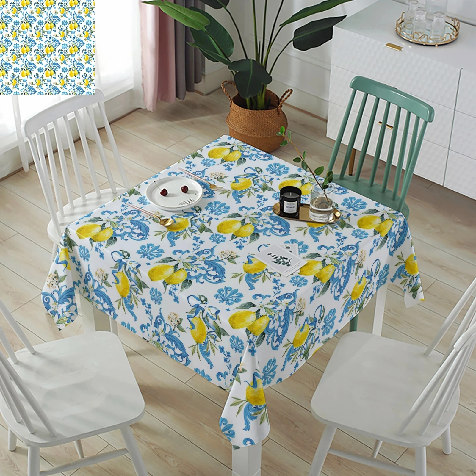 Lemon and Baroque Waterproof Tablecloth Holiday Party Decorations Summer Rectangular TableCloth Dining Table Cover Kitchen Decor