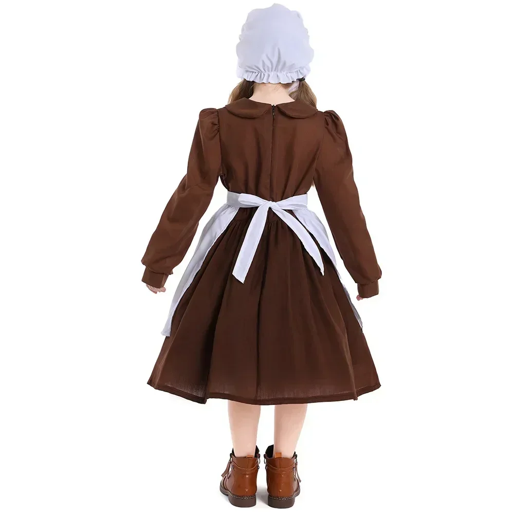 Village Farm Pioneer Prairie Kids Poor Clothes Cosplay Costumes Cinderella Maid Dress image 3