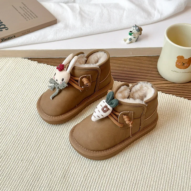 

Ботильоны для девочек, универсальные детские полусапожки с круглым носком, милый кролик, новинка зимы 2024, детские хлопковые сапоги в стиле принцессы, мягкие