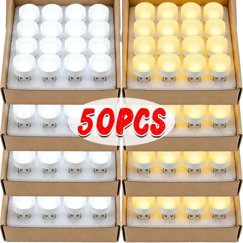 50/1 Piezas Mini Lámparas Nocturnas USB, Luz Blanca Cálida, Protección para los Ojos, Lámparas de Lectura, Enchufe USB, Lámpara LED para Cargar Dispositivos Móviles y Computadoras