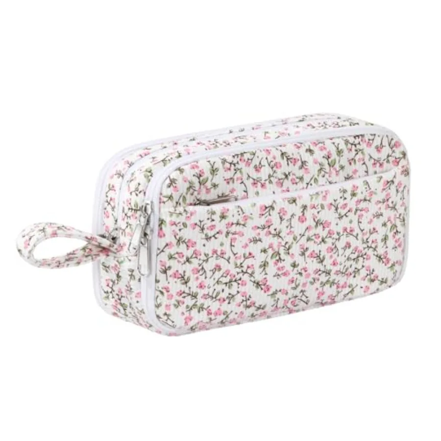 

Corduroy Pencil Case, Large Capacity Pencil Pouch with 4 Compartments, Cute Soft Aesthetic Stationery Pen Bag Organizer with Zi