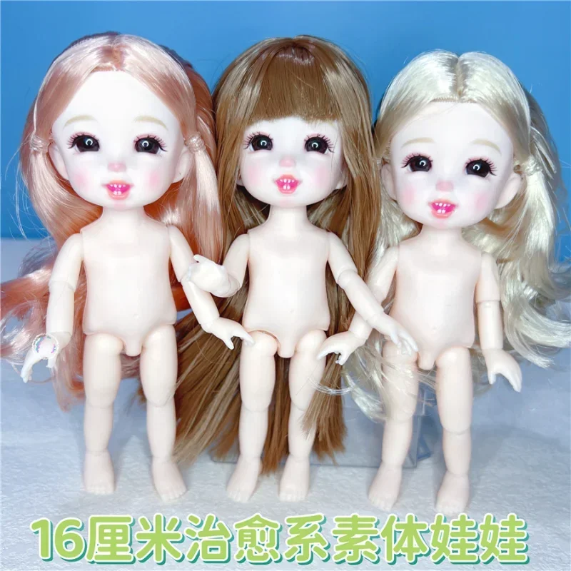 16cm Doll Cute Bare-toothed Smile Expression Head 13 Removable Joint Nude Baby Girl Birthday Gift 1/8 BJD Toys for Girls