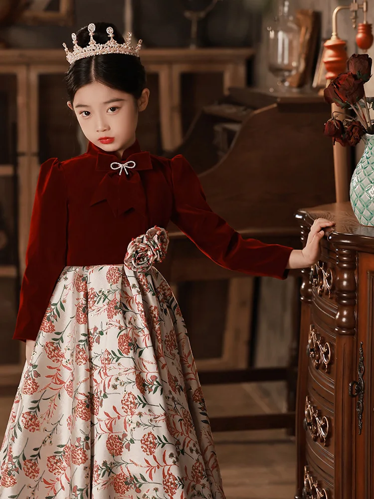 Luxury Party Dress for Kids Girl Children Girl Patchwork Floral Elegant Ball Gowns Infant Evening Dresess Teenagers Prom Vestido