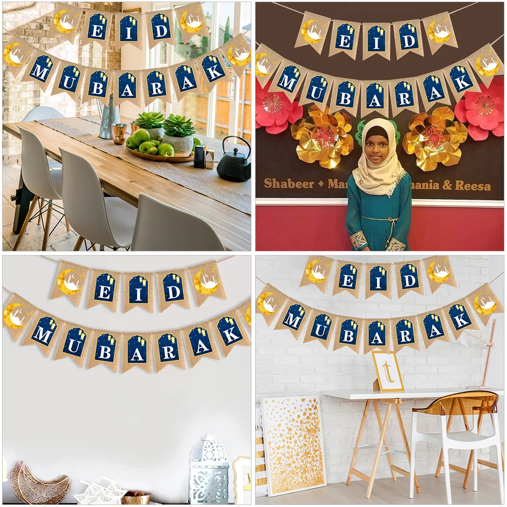 

Mabula Banner Party Decoration Supplies Decorate Eid Mubarak Bunting Linen Flag