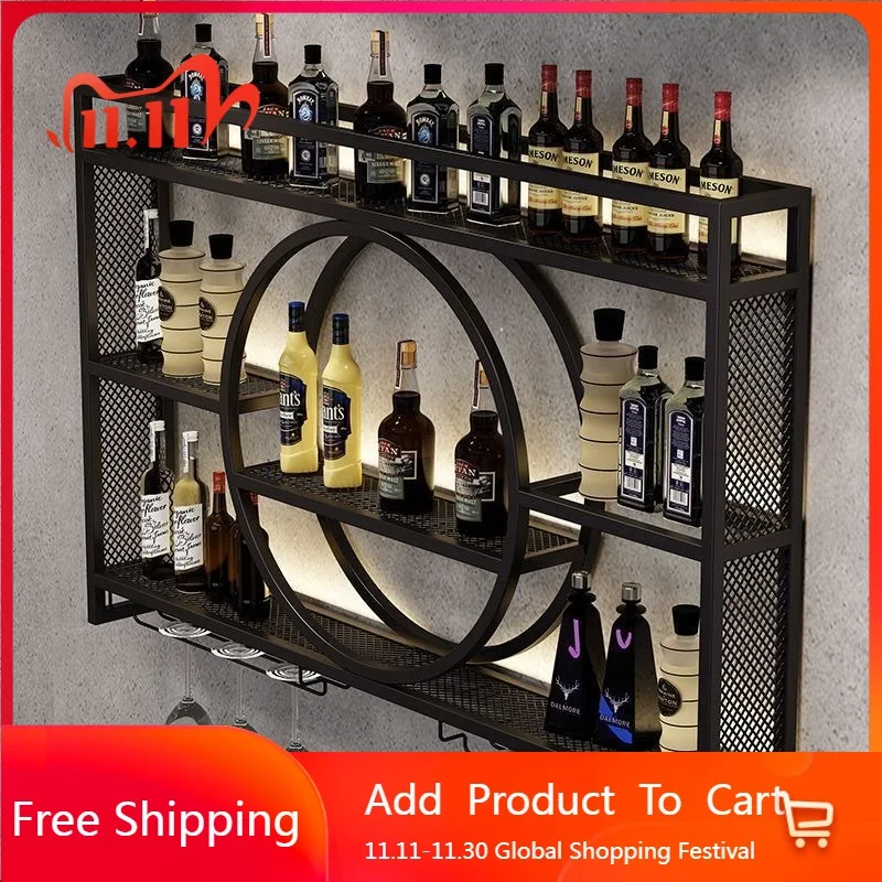 Armadietto per vino di lusso antico Buffet da esposizione in piedi Armadietto per vino ad angolo Buffet per whisky Decorazione da bar con estante in metallo esterno