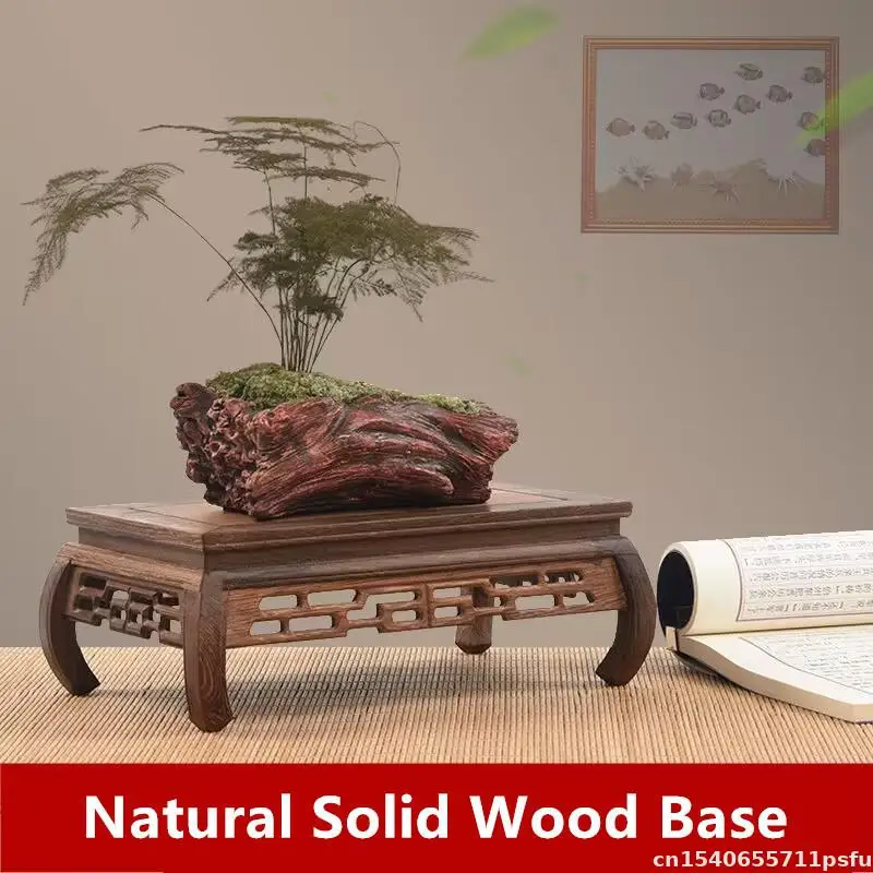 Natural Solid Wood Pedestal Multi-Purpose Display Stand for Tea Set Fish Tank Vase Bonsai Buddha Crafts Home Decor Shelf