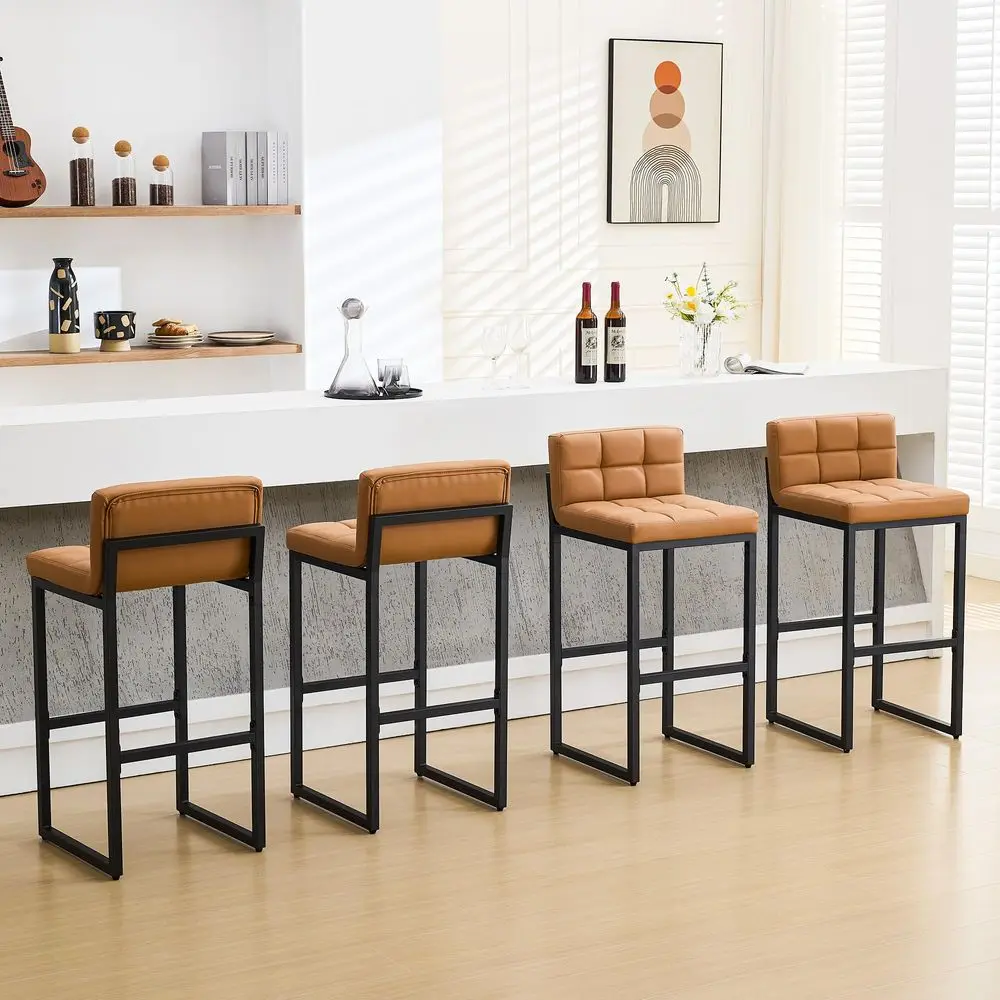 

Bar Stools Set of 4, holstered Bar Height Barstools with Back and Thickened Metal Frame, Modern 30inch Tall Bar Chairs for Ki