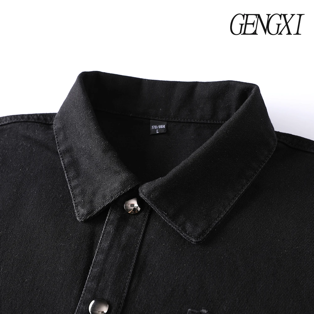 سترة جينز بتصميم متدرج مغسول أمريكي عتيق للخريف/الشتاء سترة قميص جديدة بأزرار سفلية واحدة الصدر