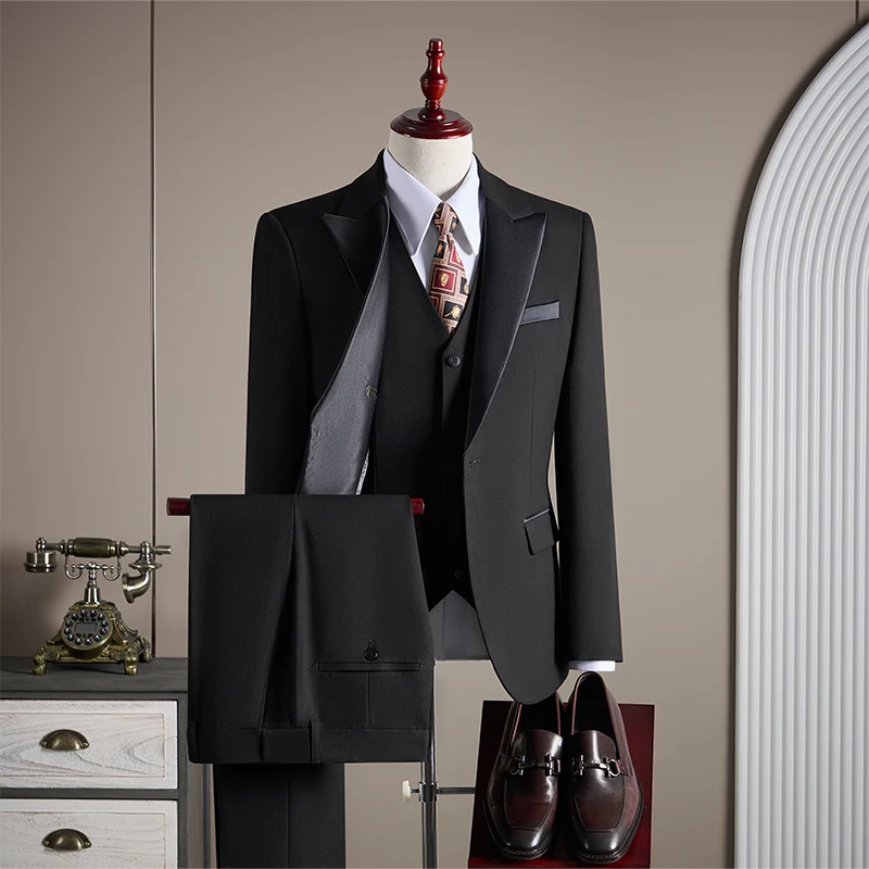 

High-quality, fashionable and stylish woolen tasto suit set, groom's wedding dress three-piece set, men's business Tencel suit