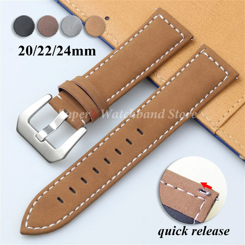 Винтажный кожаный ремешок для часов Panerai 20 мм, 22 мм, 24 мм, браслет, коричневый матовый ремешок для часов для женщин и мужчин, быстросъемный ремешок на запястье
