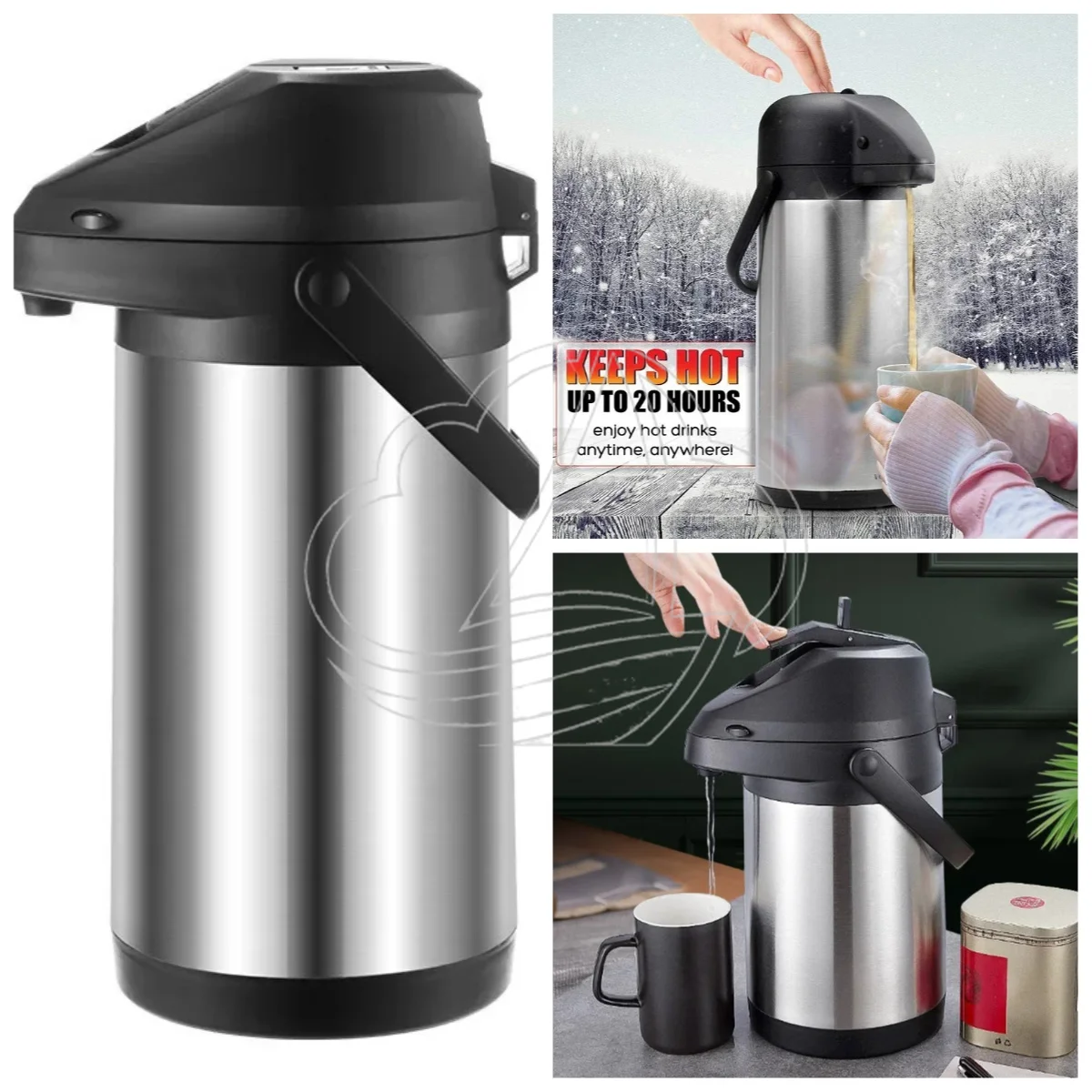 Large Capacity Hot Water Bottle with Stainless Steel Liner Thermal Insulation Kettle Push Button Household Water Flask