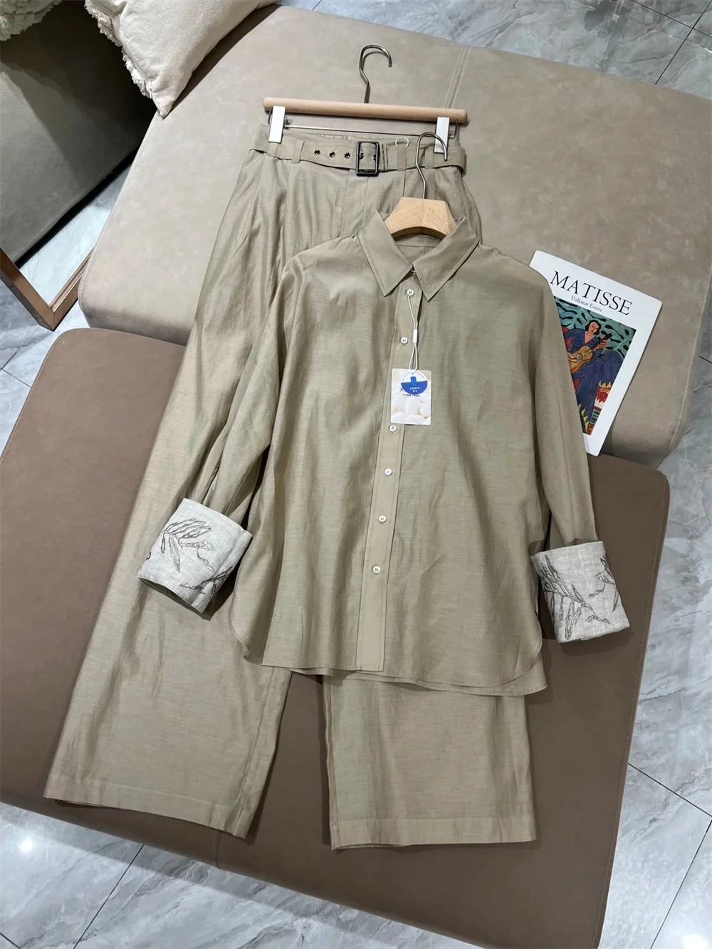 

Women's Summer 2 Piece Set Lapel Shirt With Wide-Leg Pants Suit