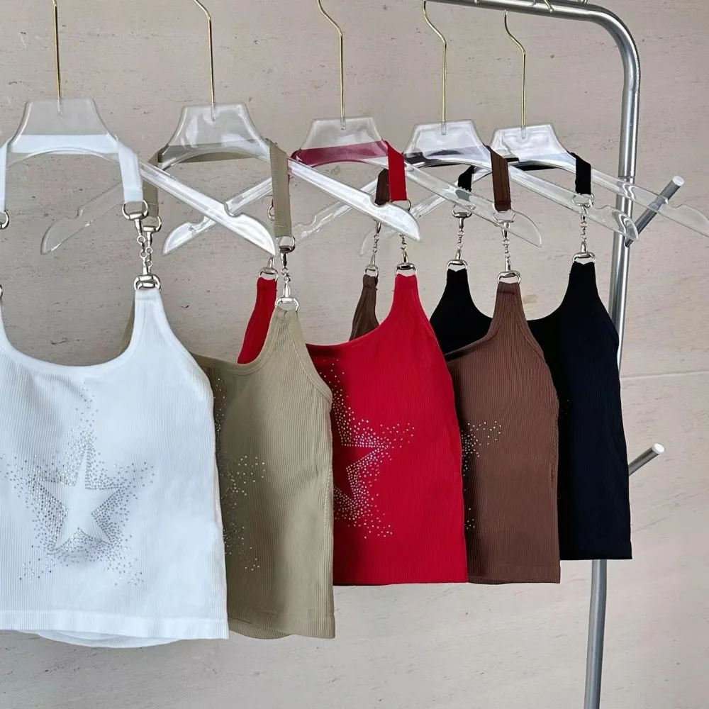 

Summer Hang Neck Tank Top Newest Slim Version Diamond Slim Beautiful Back Sexy Vintage Hottie Sling Girls Women