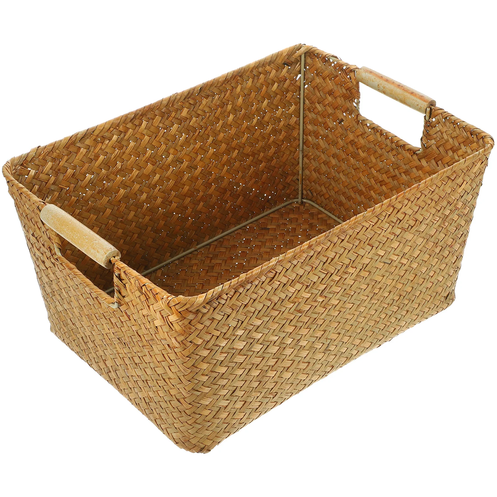

Lightweight Seagrass Woven Basket with Handle Portable Desktop Storage Box for Office Home Study Room Rustic Sundry Organizer