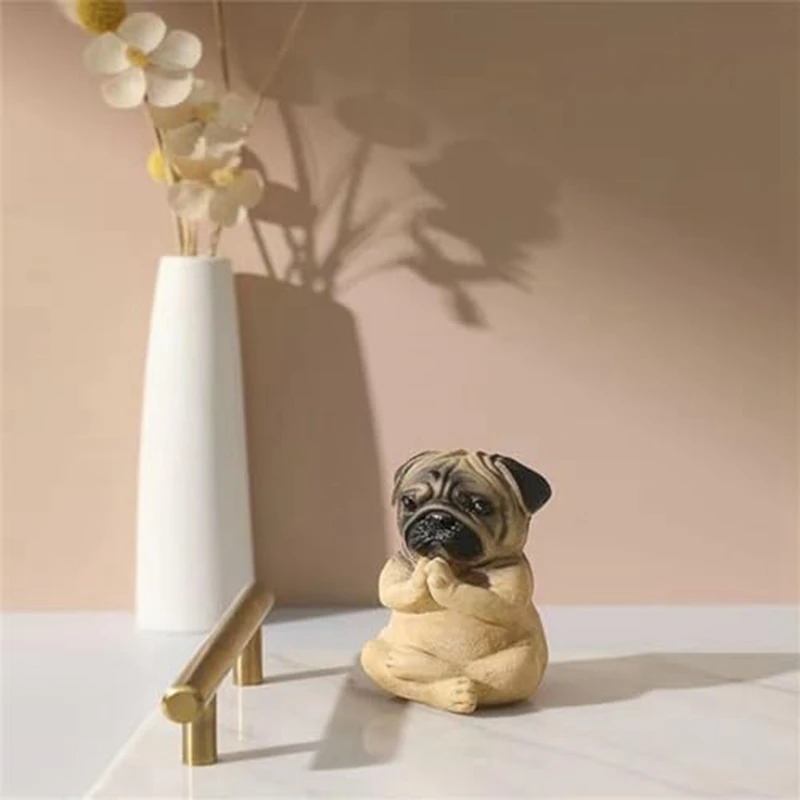 2 PCS Pug Statue Home Decor,Yoga Sitting Pug Puppy Figurine, Pug Puppy Partner Collectible Dog Statue, Resin