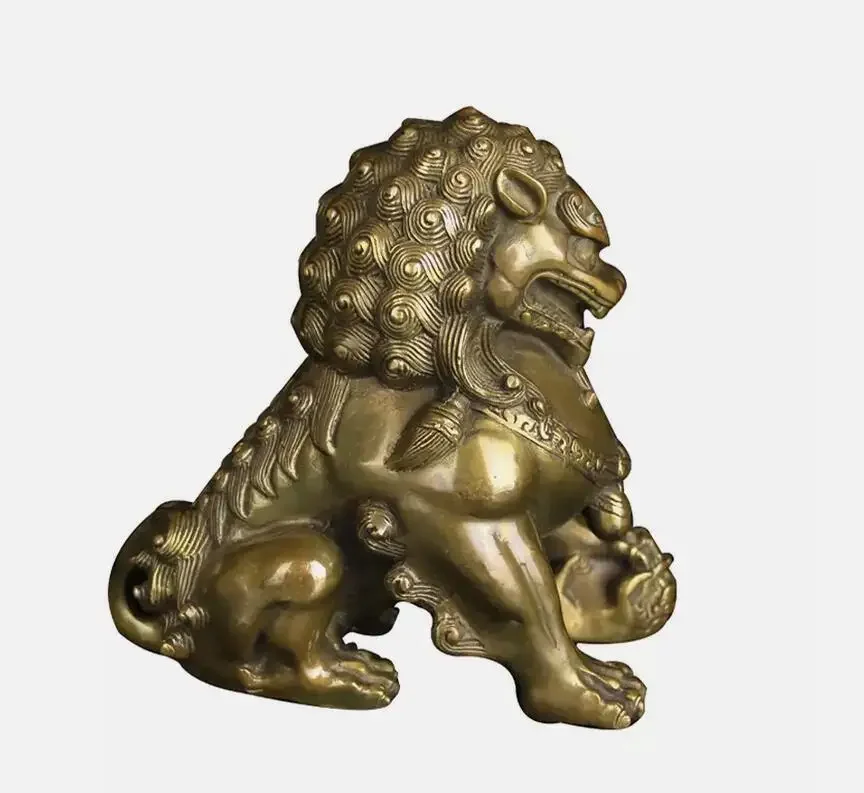 العتيقة البرونزية الباب فنغشوي الحرس فو فو الكلاب الأسد تمثال الأسود زوج #6