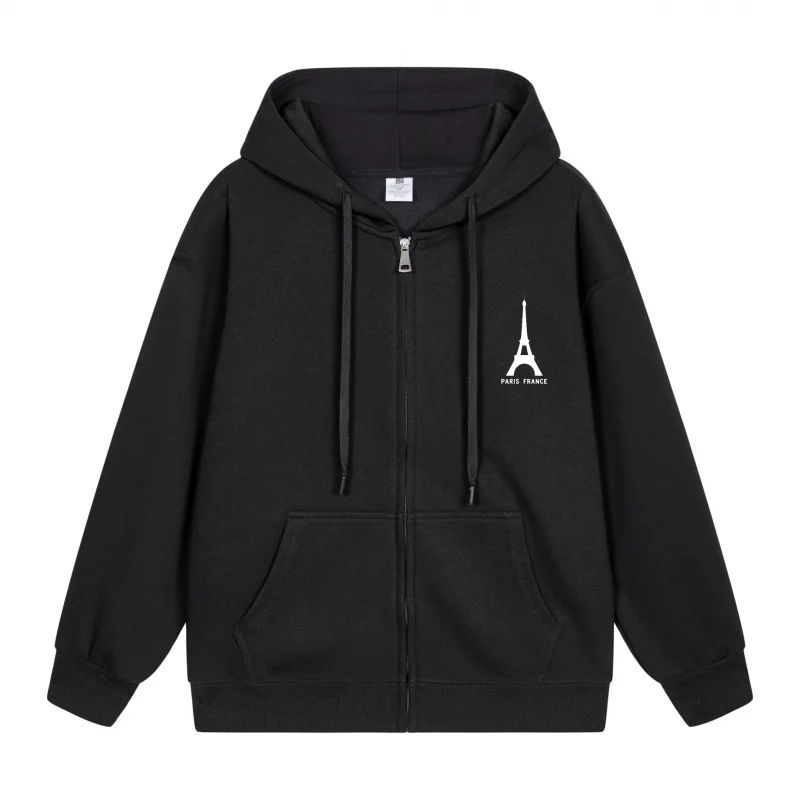 

Men's Zip-Up Hoodie Eiffel Tower On Black Hoodie 2025 New Style Casual Couples’ Style Casual and Loose