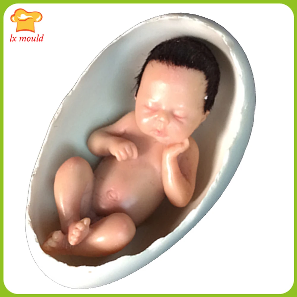 3D Egg Shell Doll Silicone Mold for Baby Boy Soap Polymer Clay Cold Porcelain Candle Mould