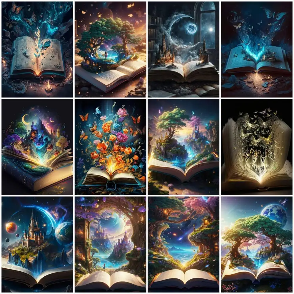 AZQSD 5D Diamond Painting Tree Landscape DIY Full Square Round Mosaic Book Embroidery Fantasy Creative Hobbies Wall Decor