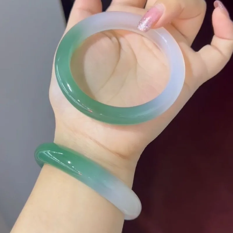 Chalcedony with gradient landscape design, genuine agate jade bracelet in gift box