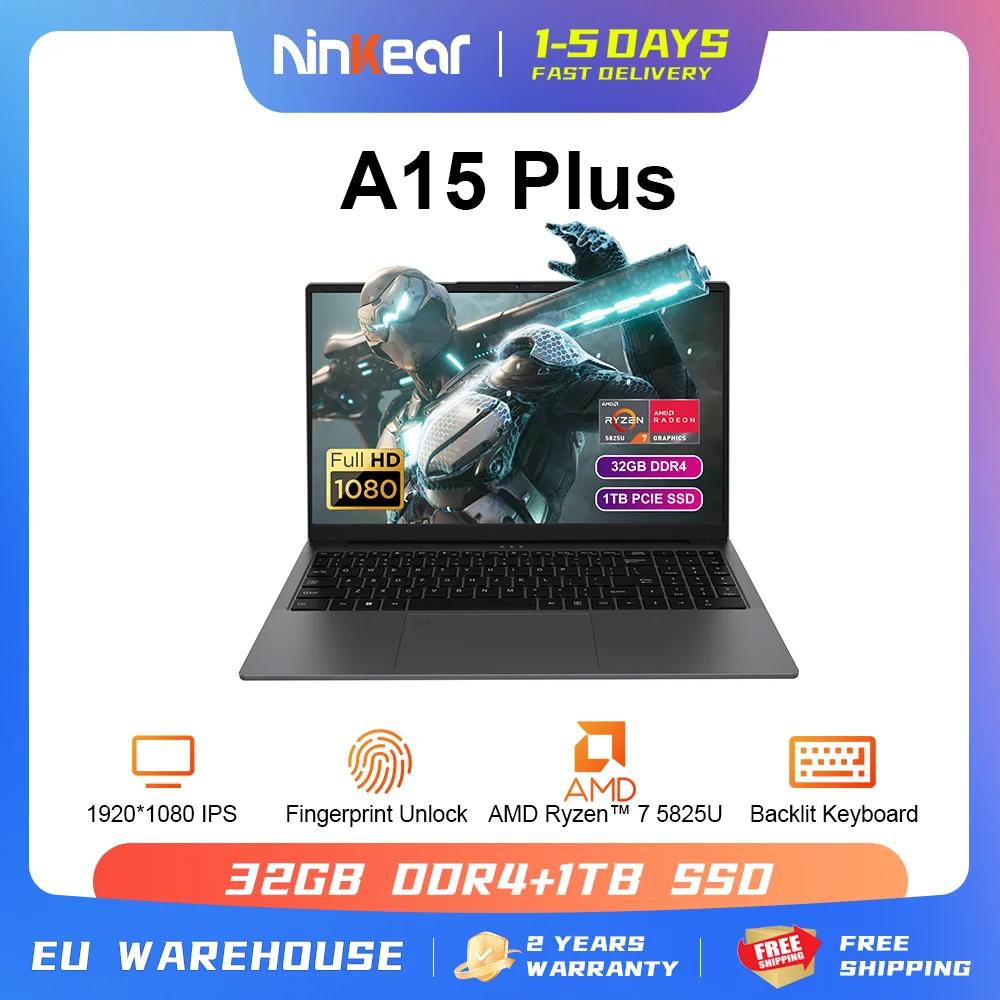 Ninkear Laptop NEU A15 Plus AMD Ryzen ™   7 5825U 15,6-Zoll FHD IPS 32 GB + 1 TB SSD Das beste Weihnachtsgeschenk Gaming-Laptops