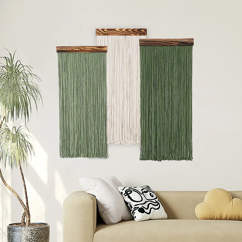 1 stücke Böhmischen Stil Holz Baumwolle Seil Gewebt Panel Quaste Tapisserie Hause Wohnzimmer Schlafzimmer Handgewebte Wand Dekor Tapisserie