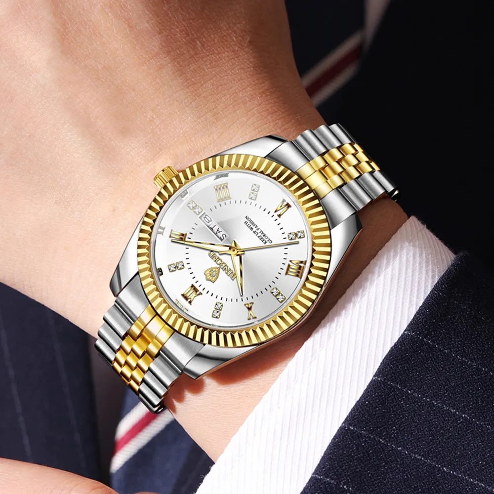 Модные BINBOND новые 0756 деловые мужские кварцевые часы с ночником и двойным календарем, водонепроницаемые роскошные мужские кварцевые часы 2025