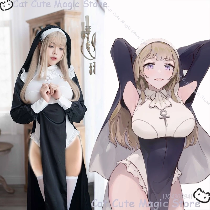 

TT Influncer Same Style Nun Sister Cosplay Costume Women Original Sexy Dress Halloween Party Play Roleplay Outfit Adult Uniform