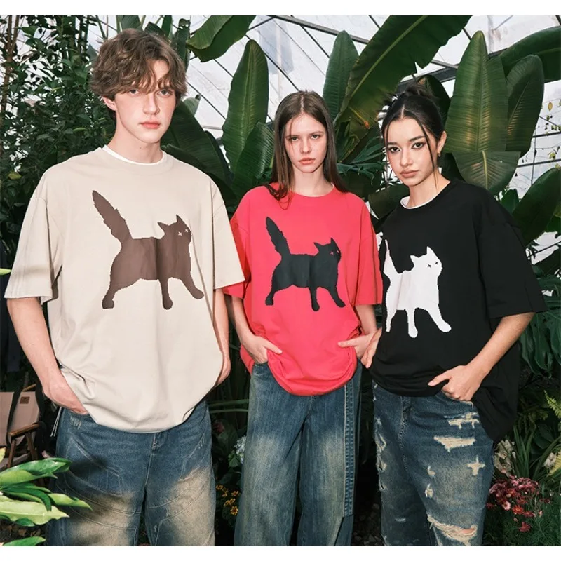 

Новая футболка с короткими рукавами и 3D принтом кота для пар, универсальный свободный дышащий быстросохнущий топ, модный