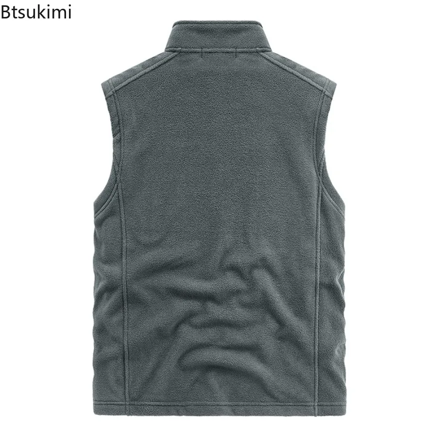 New Autumn Winter Men's Thick Warm Vests Solid Stand Collar Polar Fleece Sleeveless Jackets Outdoor Casual Sports Waistcoats Man