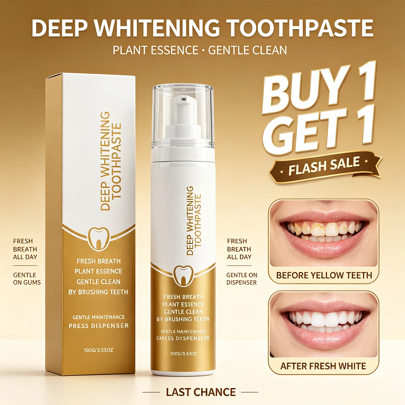 Brightening Toothpaste Plant Based Gentle Stain Removal Fresh Breath Daily Oral Care Pump Bottle